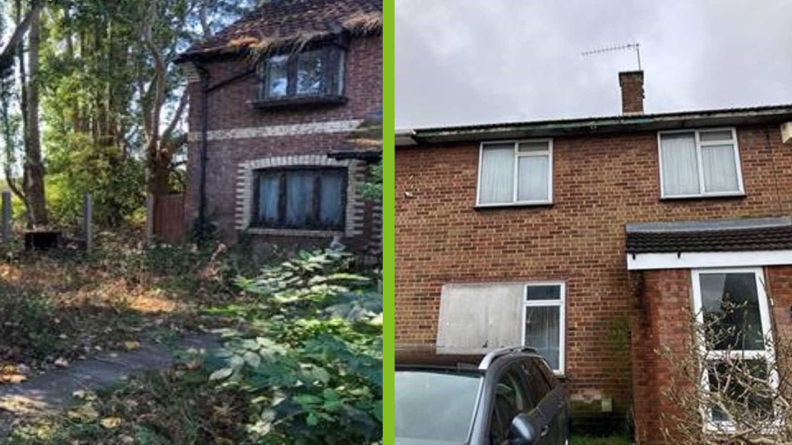 Before and after photos of a renovated house.