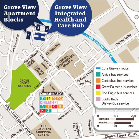 Schematic location map showing Grove View Integrated Health and Care Hub and Grove View Apartments