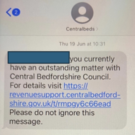 Council Tax SMS message