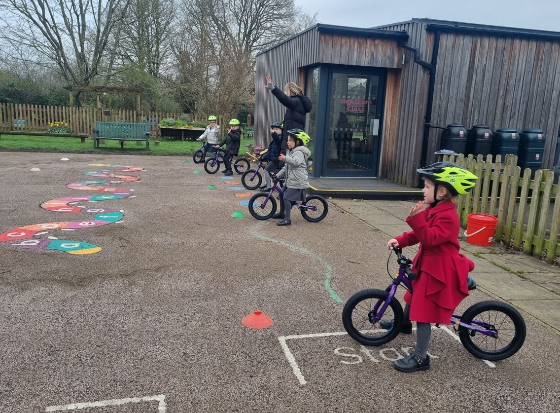 School children taking part in Bikeability in 2024.