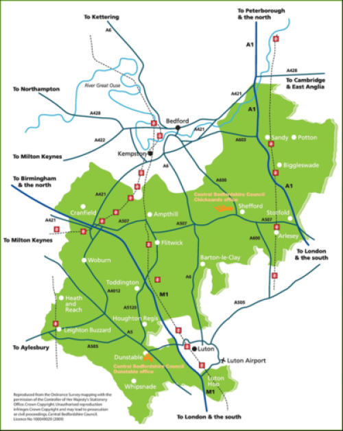 Central Bedfordshire map