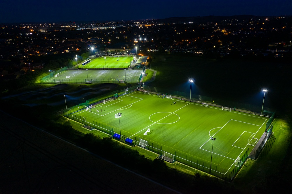 Creasey Park football pitches at night, under floodlights