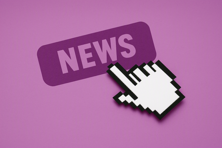 Hand icon hovering over word 'news'